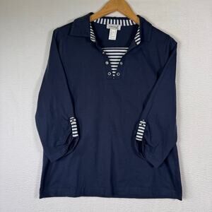 Collection L Women's Navy Nautical Shirt Casual Coastal sz 10